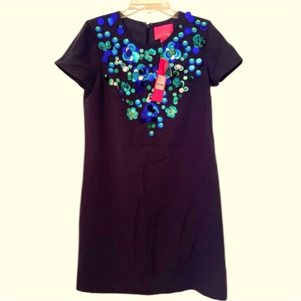 Lilly Pulitzer Havyn Shift Dress Blue Dress with Floral Embellishments - Picture 3 of 5